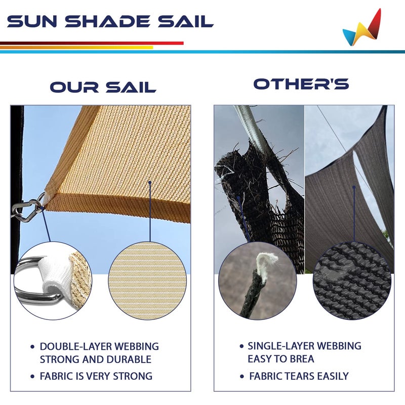 Windscreen4less 8' x 12' Sun Shade Sail Rectangle Outdoor Canopy Cover UV Block for Backyard Porch Pergola Deck Garden Patio (Beige) - Image 4